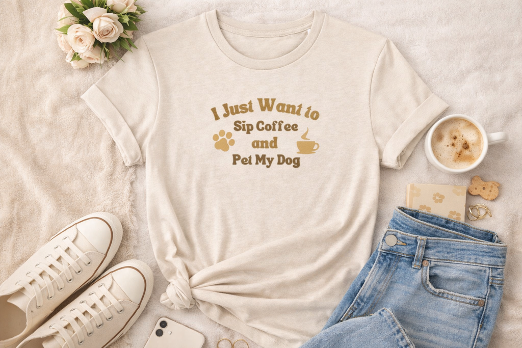 Womens "I just want to sip coffee and pet my dog' Organic Cotton T-Shirt