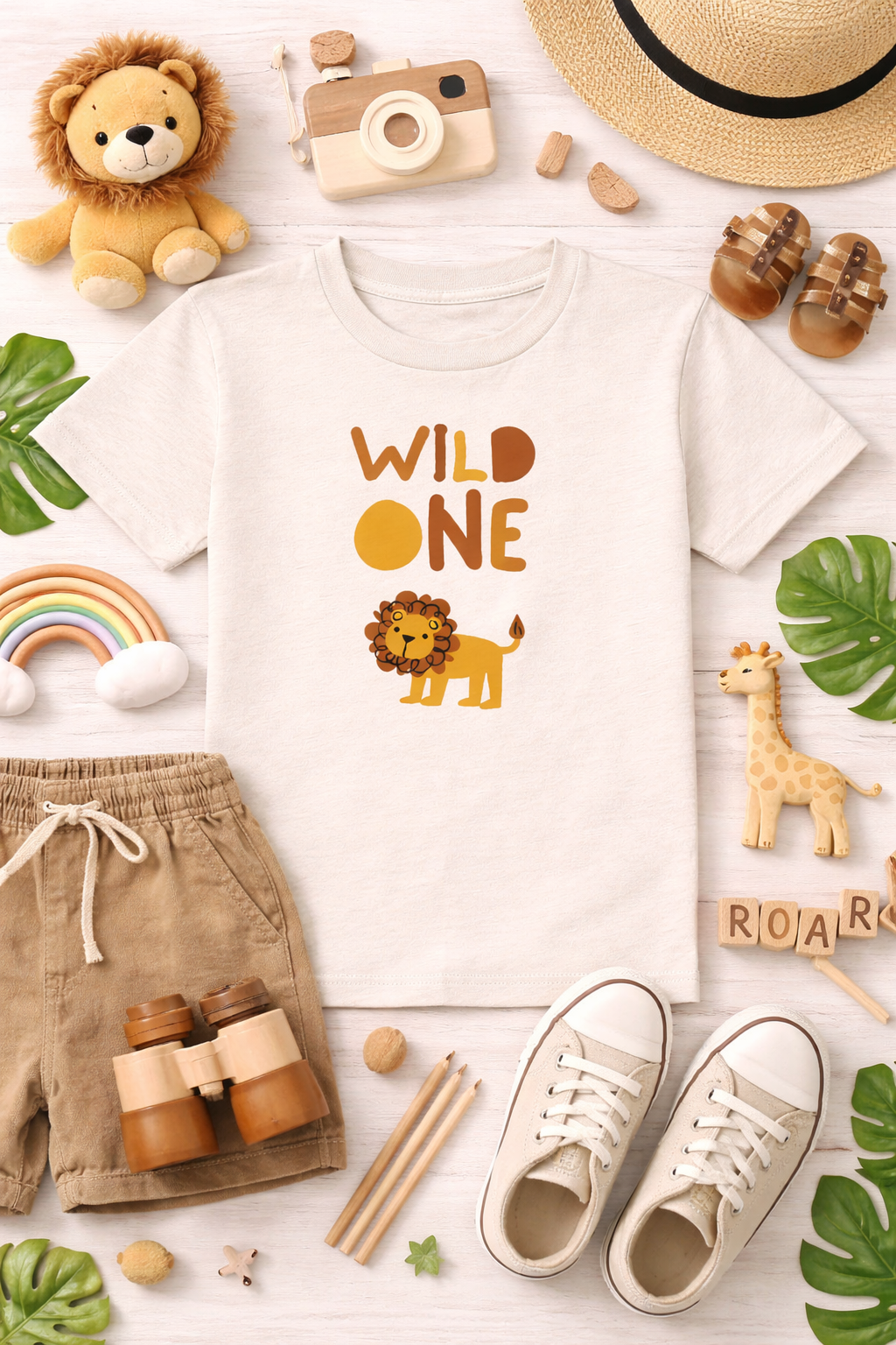 Children's t-shirt with 'Wild One' design, featuring a lion 