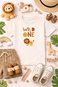 Children's t-shirt with 'Wild One' design, featuring a lion 