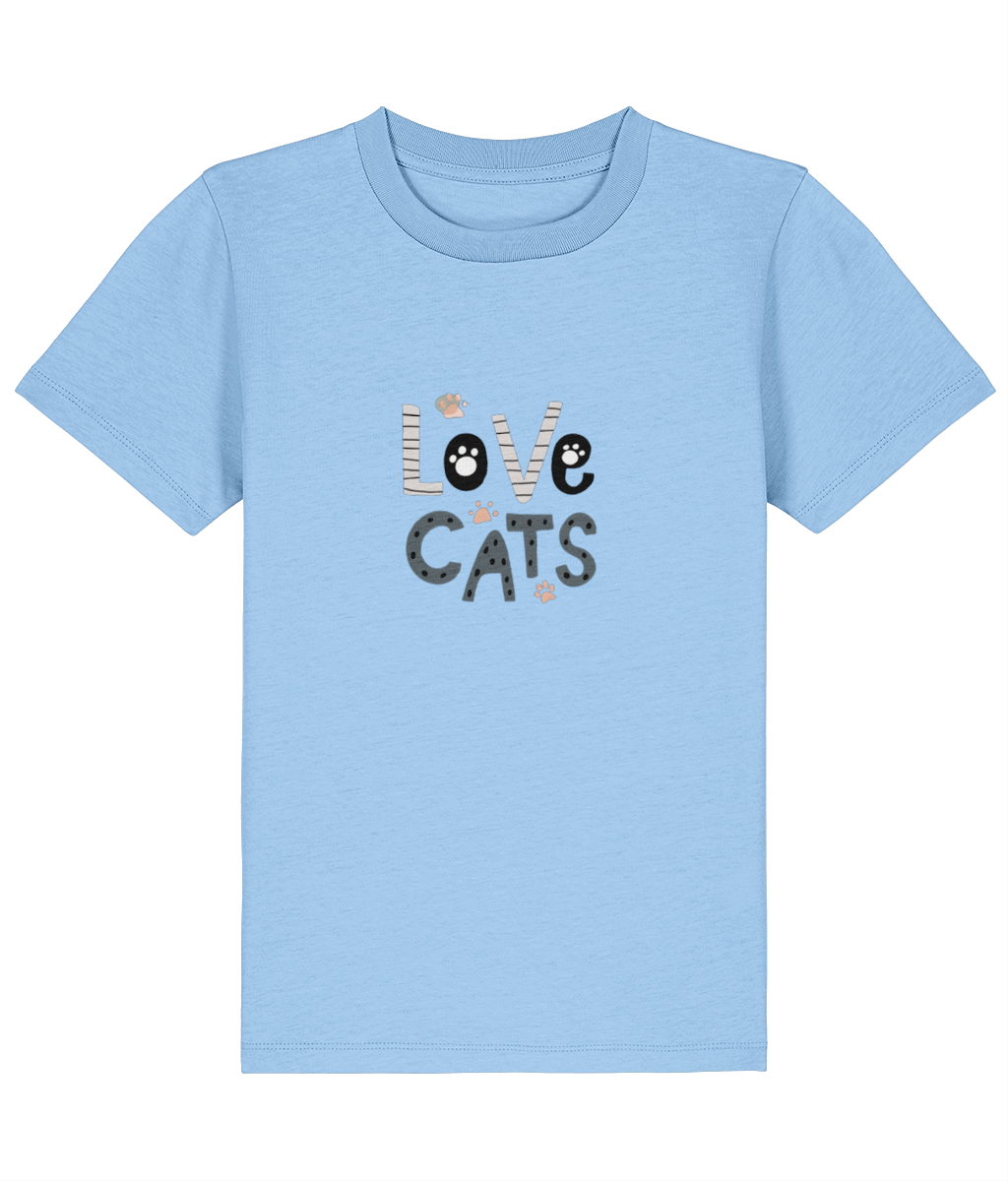 Light blue t-shirt with 'Love Cats' text on a white background