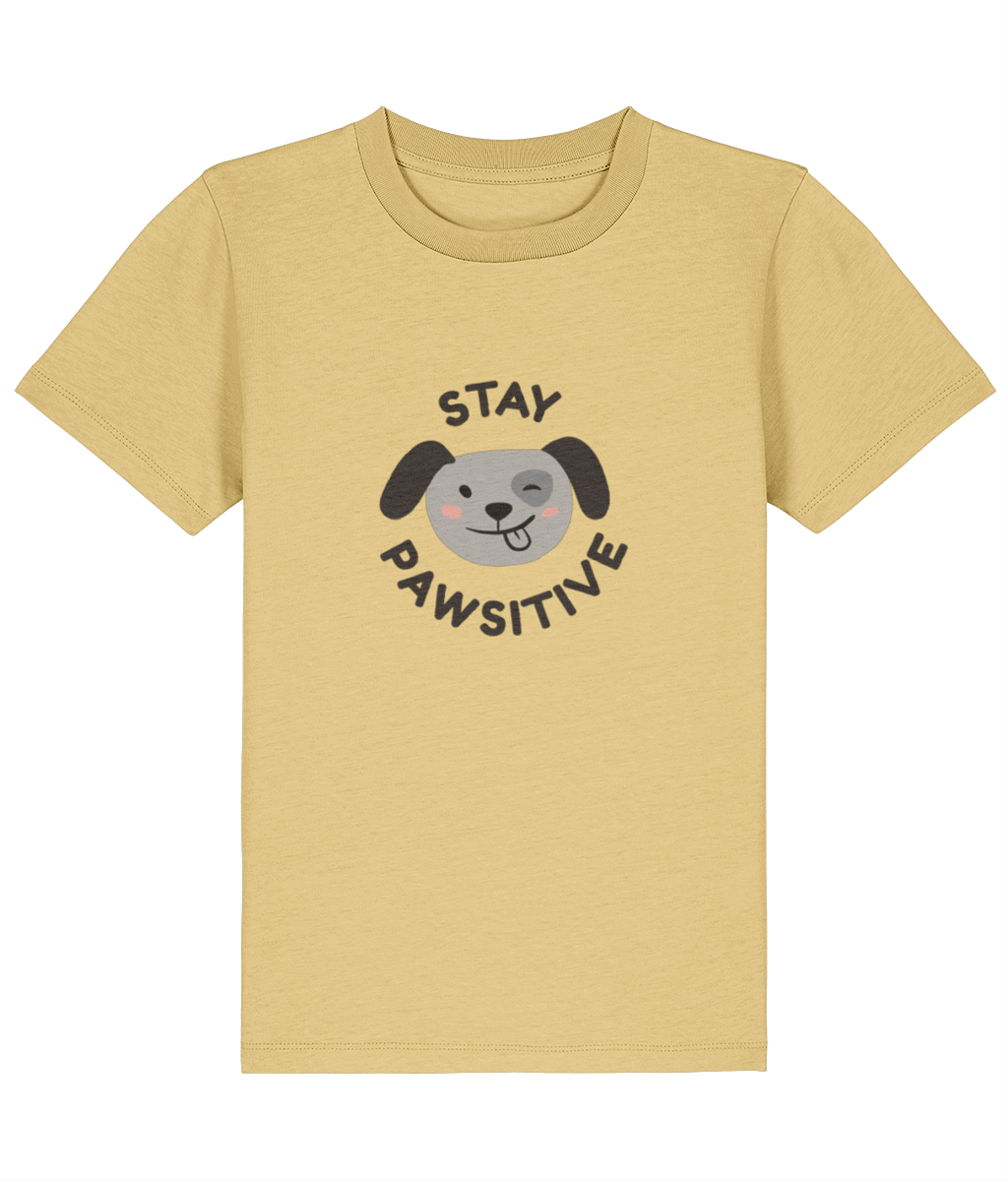 Kids stay pawsitive animal print t-shirt yellow