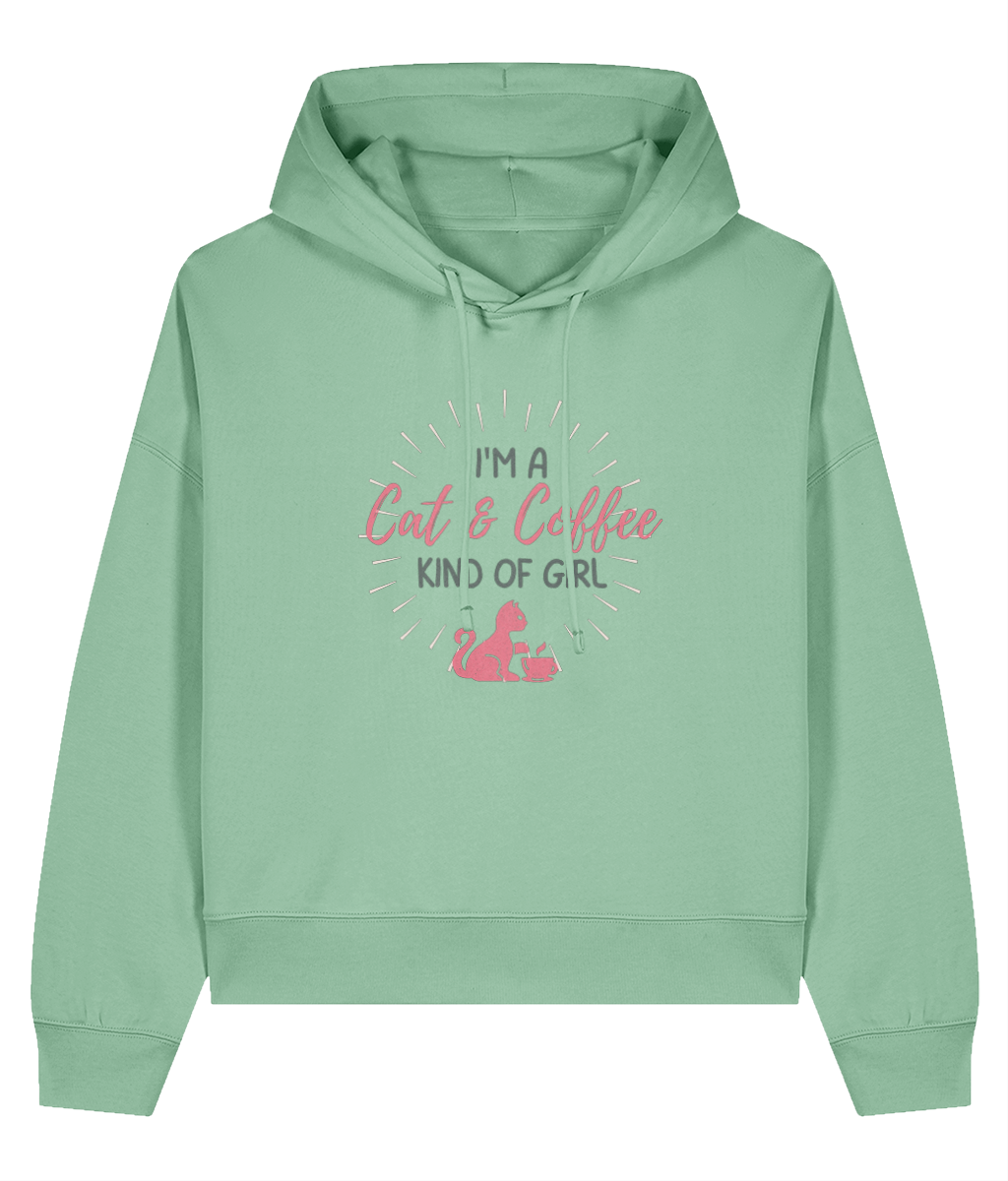 Green hoodie with pink text on a white background